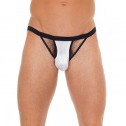 Mens Black G-String With White Pouch