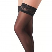 Black Sheer Holdup Stockings with Floral Lace Top